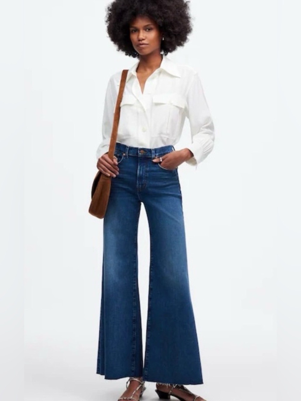 Madewell Flared High-Rise Wide Leg Jeans in Deep Blue